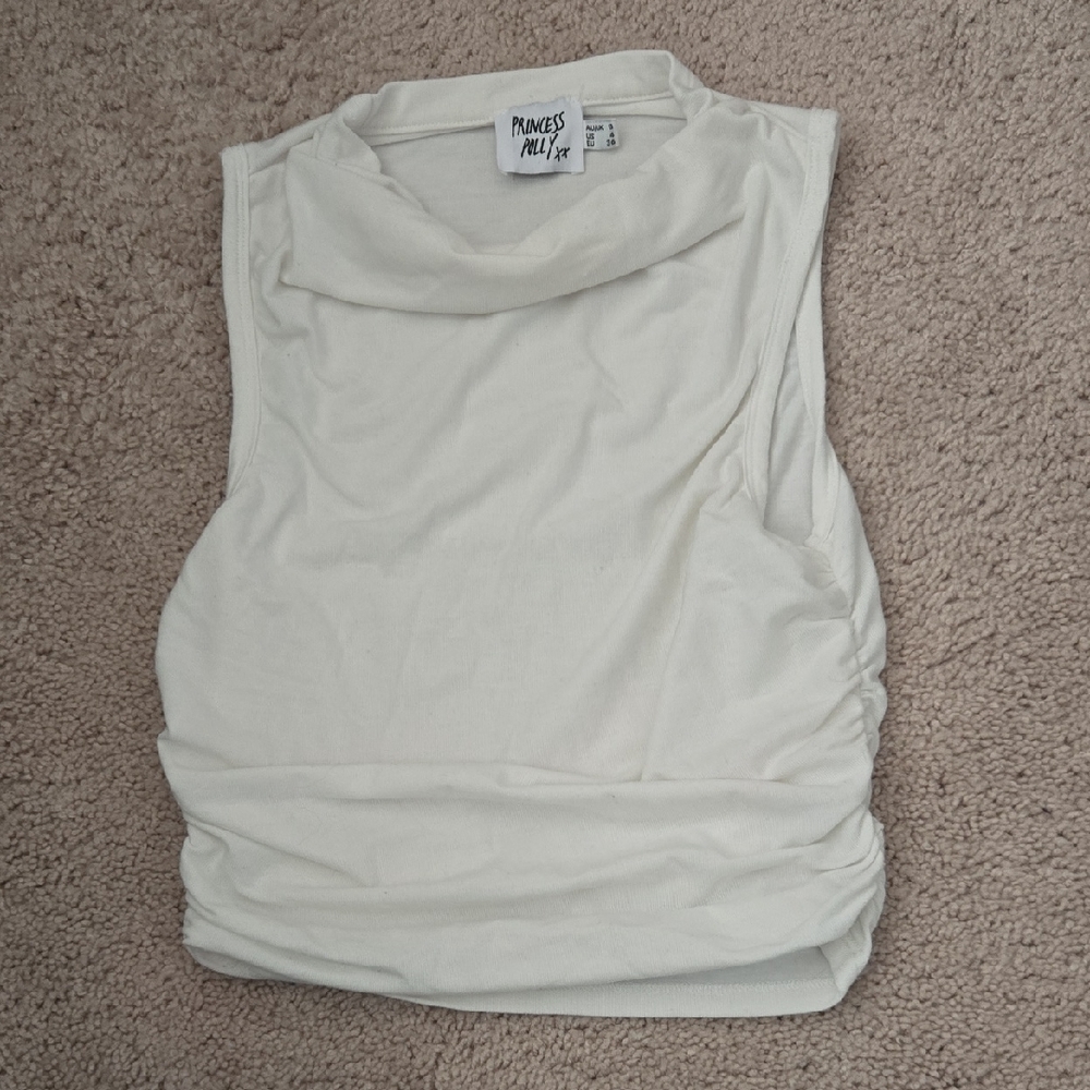 Princess Polly Ivory Cowl Neck Sleeveless Tank